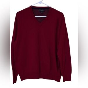 Club Room Men Merino Wool Blend V-Neck Sweater L Burgundy Maroon